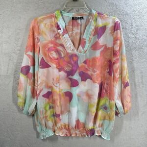 A.N.A. A New Approach Floral Chiffon Sheer Blouse Plus Sz 1X Pastel Watercolor